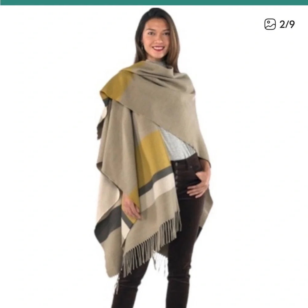 CAbi Tan and Yellow Striped Travel Cape - Picture 3 of 6